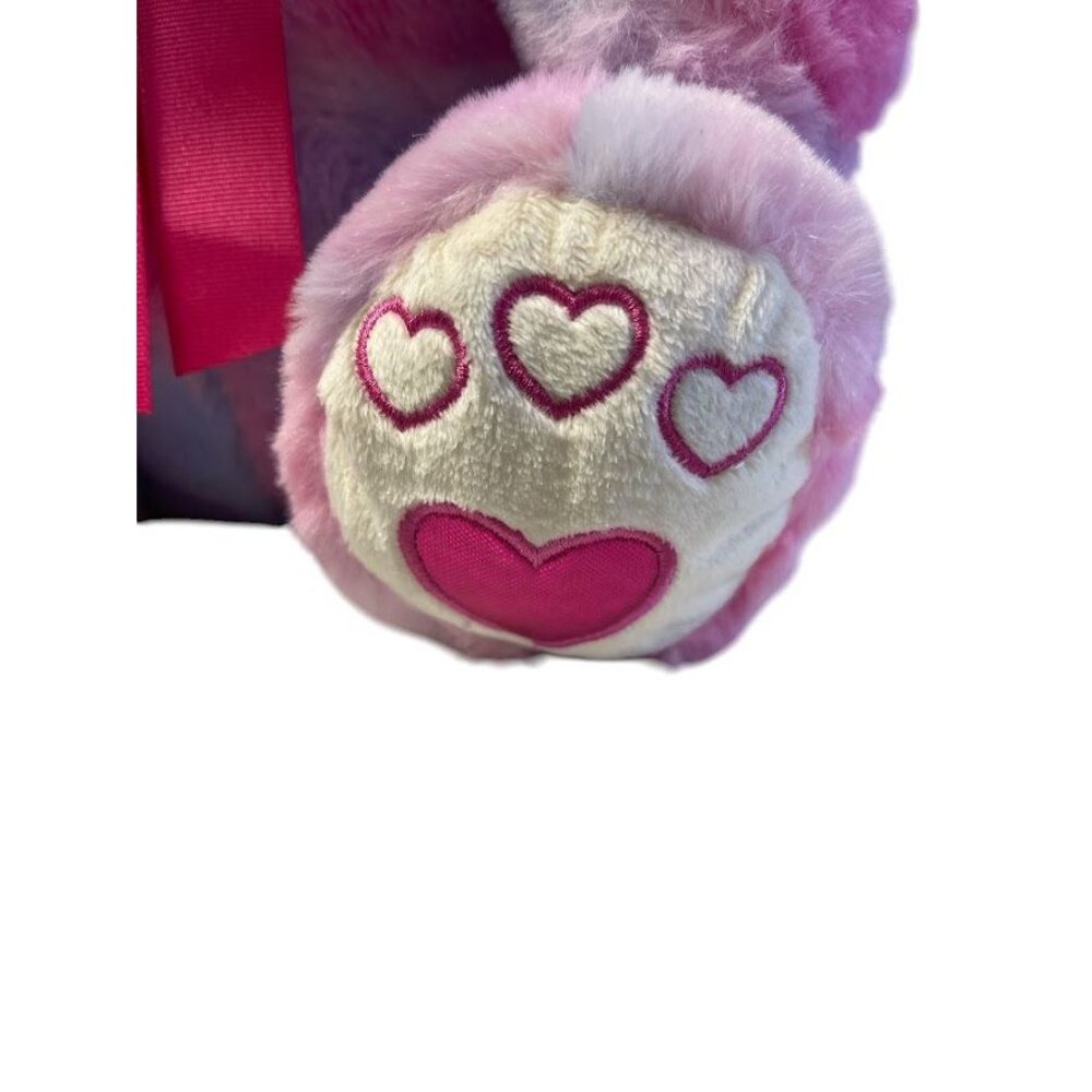 13" Sitting Tie Dye Pink Bear -Pink Ribbon and Heart Nose/Paws - Picture 3 of 3